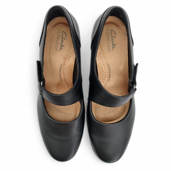 Clarks Women's Size 8 Wide Black Emslie Lulin Mary Jane Chunky Block Heel Pumps - Picture 12 of 16